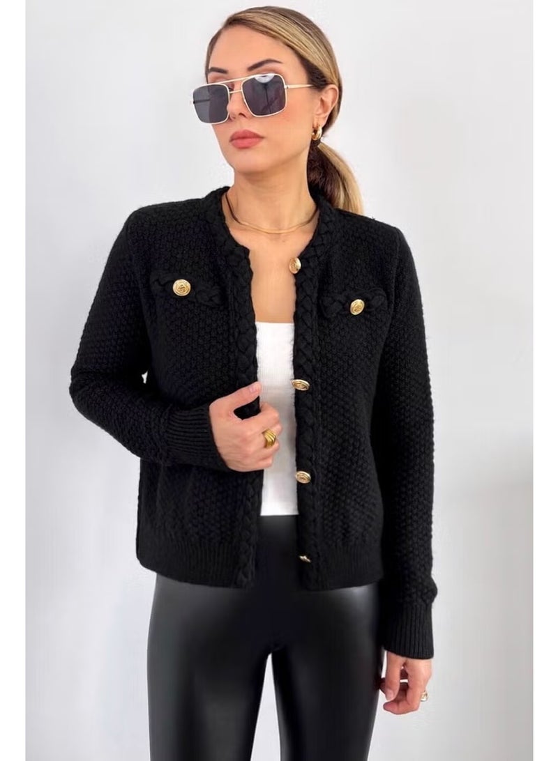 Ritnice Women's Paris Black Hair Knit Detail Knitwear Cardigan / Jacket - Image 5